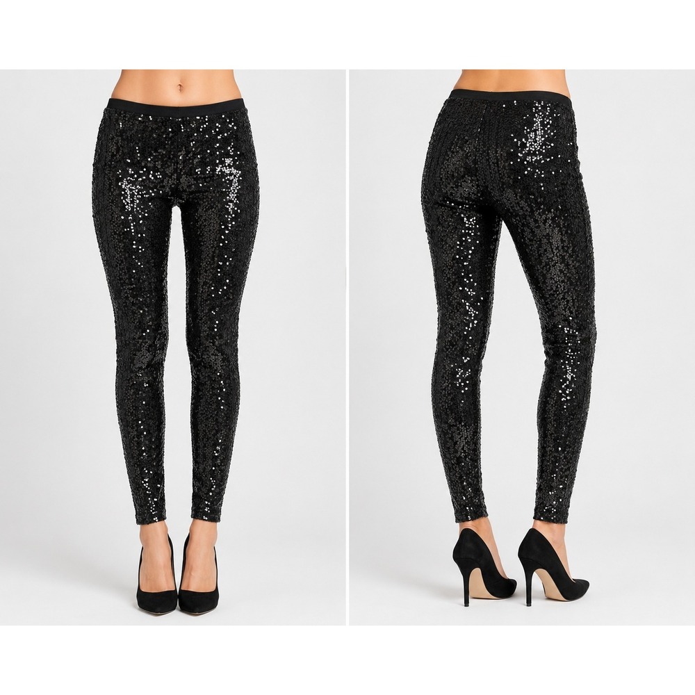 H&M‎ Divided Black Sequin Leggings High Waisted Skinny Party Pants Small